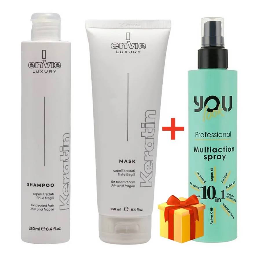 Envie Keratin Kit 2x250 ml Набір для пошкодженого волосся з кератином (шампунь+маска+подарунок)