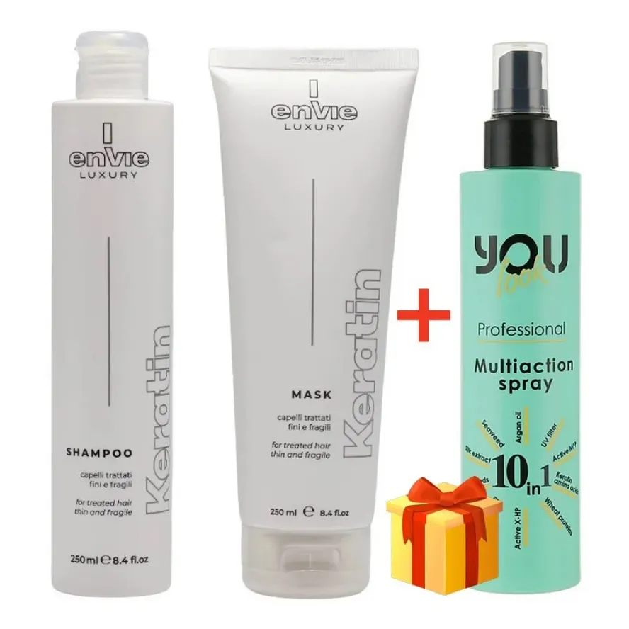 Envie Keratin Kit 2x250 ml Набір для пошкодженого волосся з кератином (шампунь+маска+подарунок)